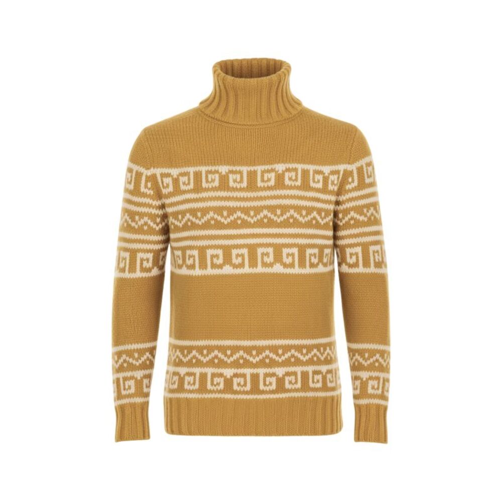 Manrico Cashmere Tribal Pattered Turtleneck Thick Knit Sweater